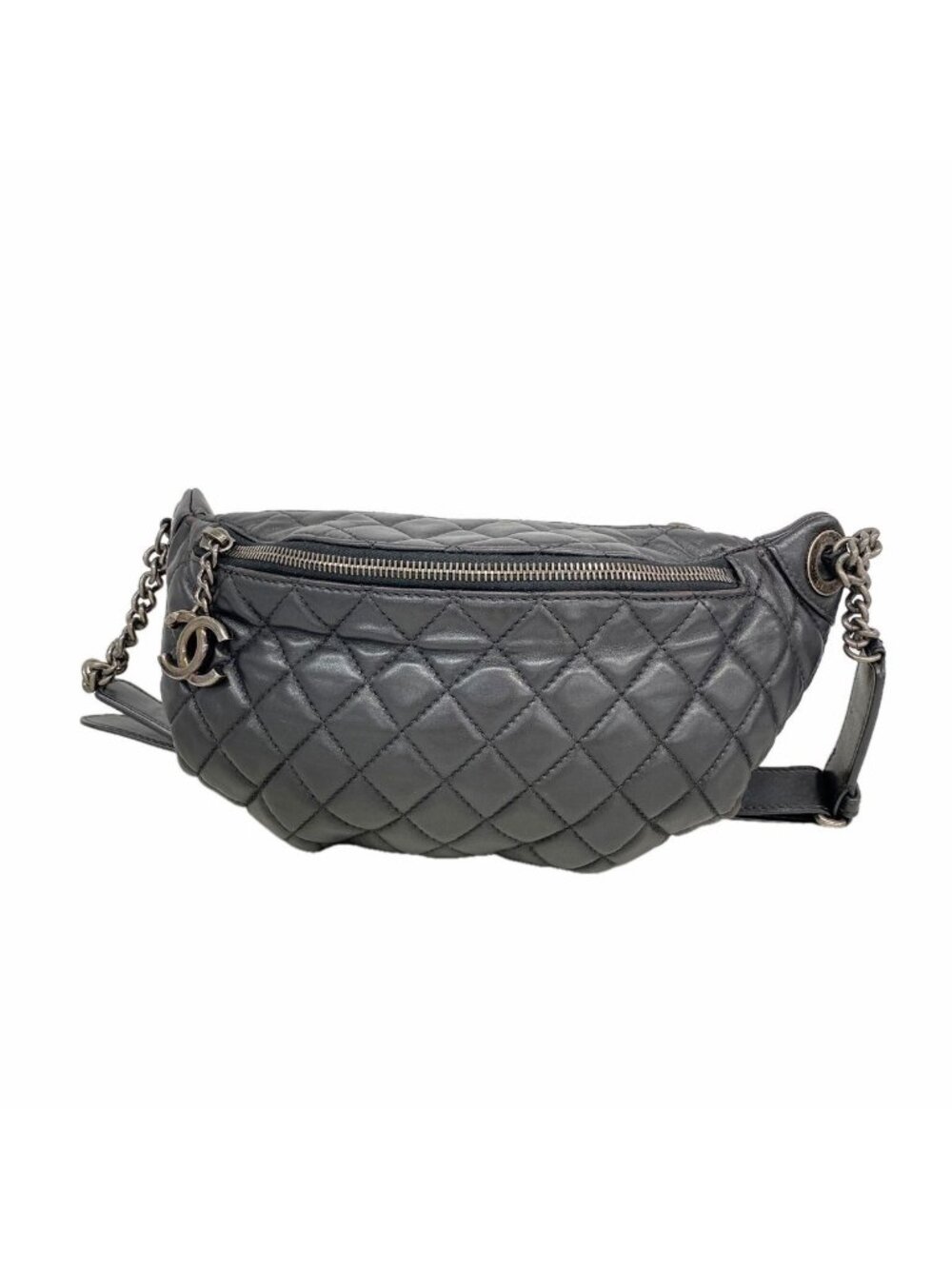 Chanel Waist Bag Quilted Lambskin Black Silver